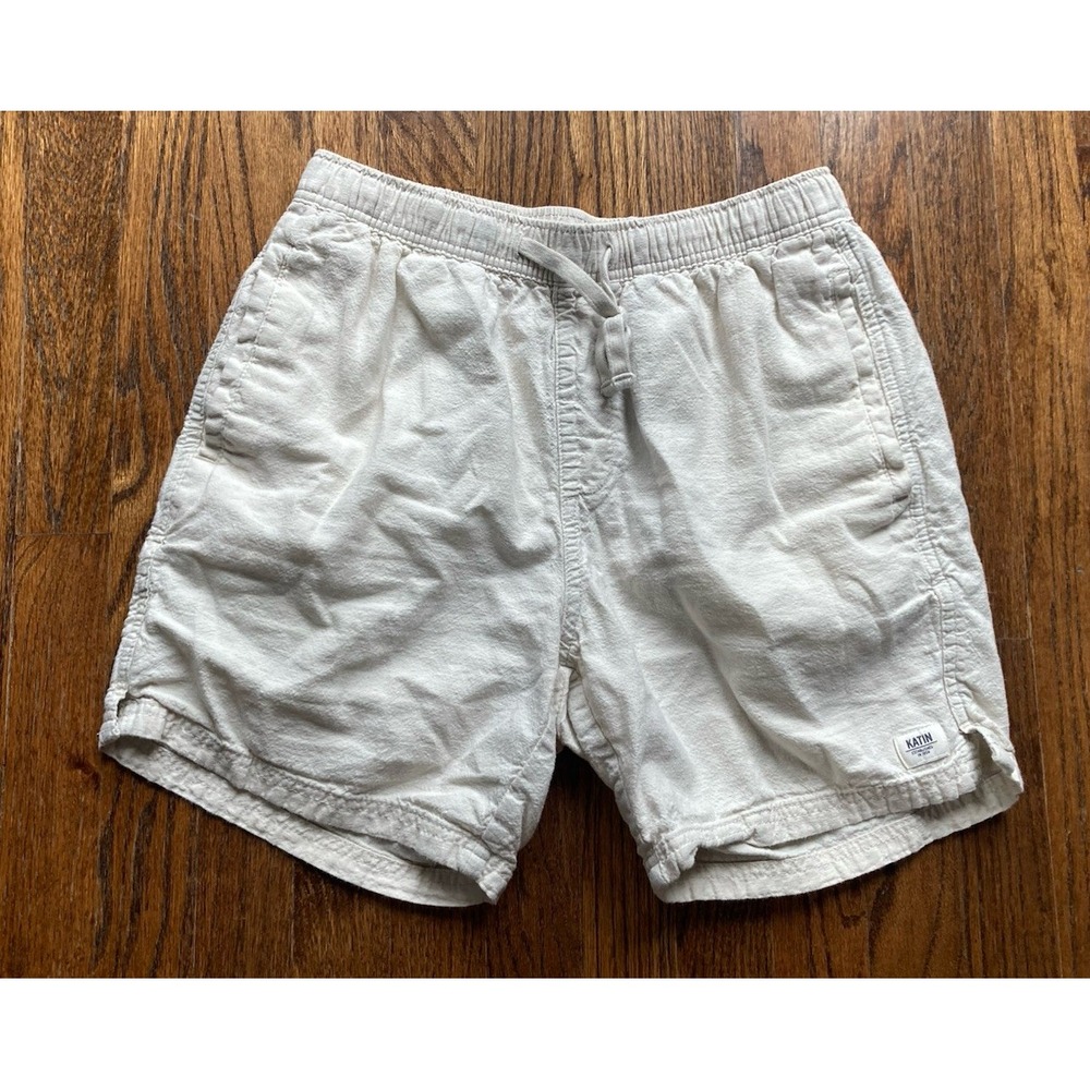 Katin Isaiah Local Shorts Men Small Beige Cotton Linen Blend Drawstring Beach